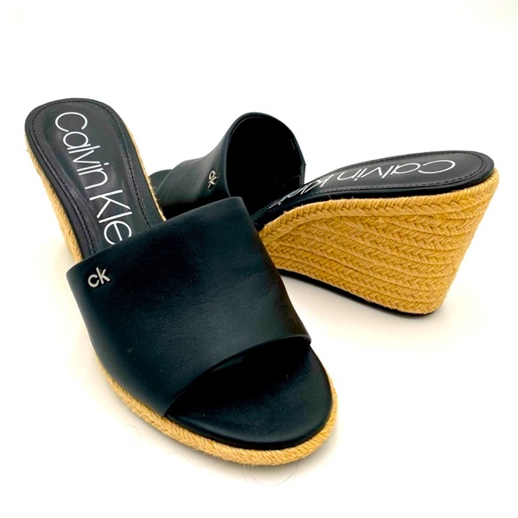 Calvin Klein Shoes - Calvin Klein Bandera Espadrille Slip On Open Toe Wedge Sandals Black Size 8.5